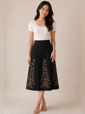 Anne Carson Linen Floral Skirt
